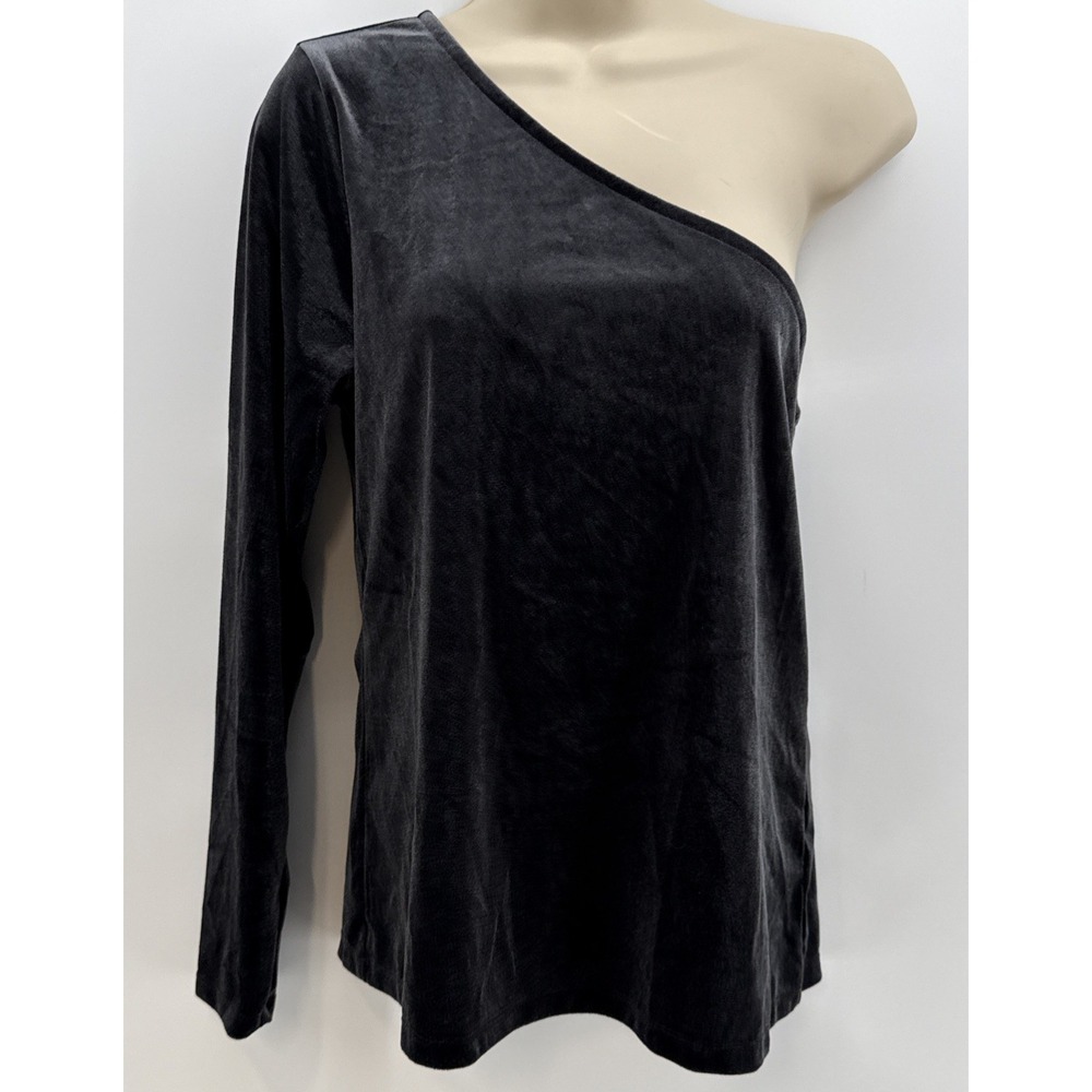 Old Navy One Sleeve Velvet Top Women's Size L Gray Stretch